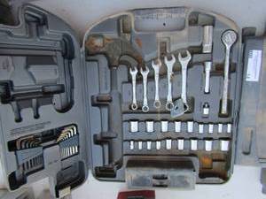 lot 14 image: grey tool caddy of sockets and wrenches, some pieces are missing