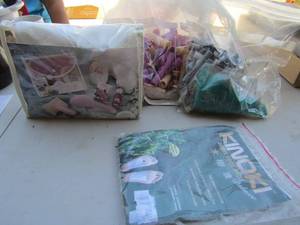 lot 10 image: 2 sets of used perm rollers, 1 new pack of perm end roller papers, 1 box of jumbo end perm wraps, Kinoki Detox foot pads, Bath ensemble bath salts and soaps NIP