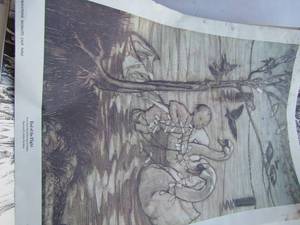 lot 3 image: Art lot includes, 1410 L. Butler Fall painting, Joshep Boone barn painting 1610, mountaintown painting 2312, Arthur richmond painting art of end of the flight 2014