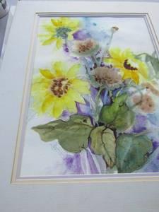 lot 5 image: The blue shawl by K. Butler 1612, L. Butler fall art 1612, Butler art board painting 1612 flowers