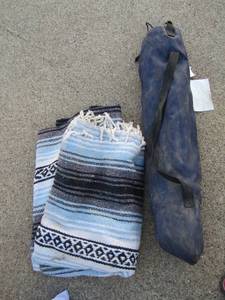 lot 158 image: Small foldable camping chair in bag, Wool throw blanket,