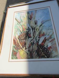 lot 165 image: 2621 water color art of tree by L Butler, 2935 water color art of indians by L. Butler