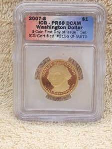 lot 35 image: 2007-S Washington Dollar Coin First day of issue