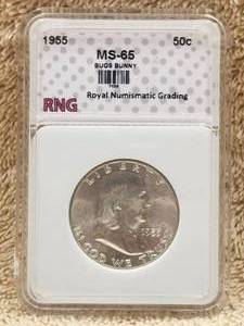 lot 27 image: 1955 - graded Franklin Half Dollar