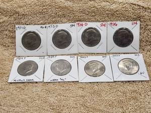lot 149 image: Selection of 8 Kennedy Half Dollars