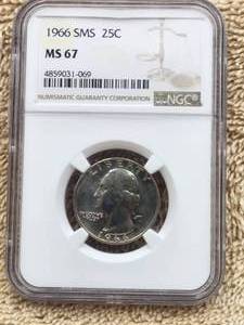 lot 151 image: 1966 graded Washington Quarter - MS-67