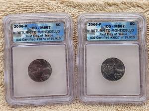 lot 175 image: 2006-D and 2006-P Return to Monticello - First Day of Issue nickels