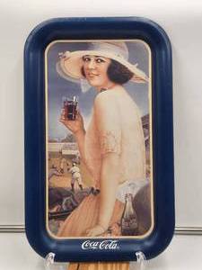 lot 74 image: Coca Cola metal Tray - Pink Calendar Girl
