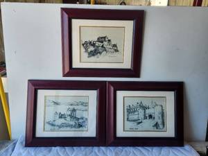 lot 130 image: Selection of 3 framed and matted Castle drawings