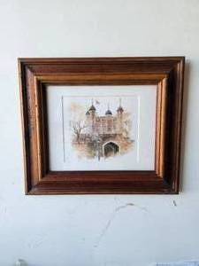 lot 156 image: Framed and matted artwork of a Castle - 13x15