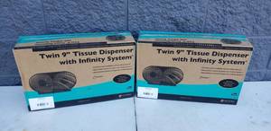 lot 56 image: Lot of 2 NEW San Jamar Twin 9 Tissue Dispensers