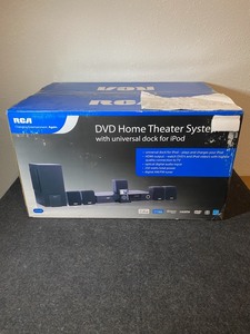 lot 23 image: New Open Box RCA RTD316Wi DVD Home Theater System with Dock for iPod, Black