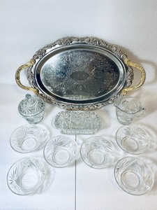 lot 49 image: Lot of 10 - Silver Tone Tray With Assorted Glassware