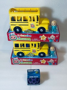 lot 73 image: Lot of 3 - (2) New Cocomelon Musical Yellow School Bus & Moon Ball