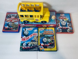 lot 76 image: Lot of 5 - (4) Thomas & Friends DVDs & Cocomelon Musical Yellow School Bus