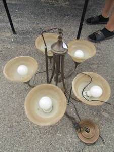 lot 65 image: 5 tier hanging light chandalier used, unknown working condition, needs dusted