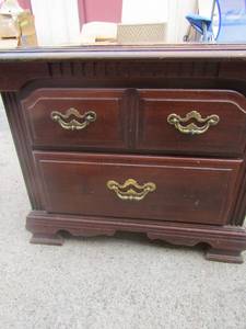 lot 70 image: bedside 2 drawer table dark brown wooden heavy, 222715