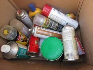 lot 76 image: Used lot of JOJO , fix a flat, cans of spray paint and more