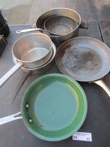 lot 82 image: Large lot of Pots and pans, skillets, and sauce pans