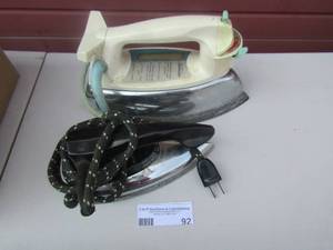 lot 92 image: Vintage GE flat iron and elctric sunbeam iron