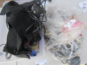 lot 94 image: various phone wires and cables, black straps, charger cords and more