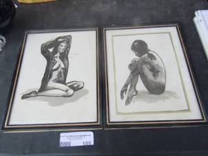 lot 105 image: framed lady art qty2, 810- no artist on pic