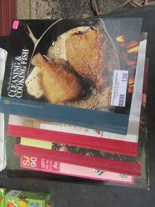 lot 130 image: White crate of books, cook books for fish recipes and party favors