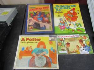 lot 131 image: book lot, the Genie bear book, chicken run, A potter. Norman rockwell 500 piece puzzle NIB