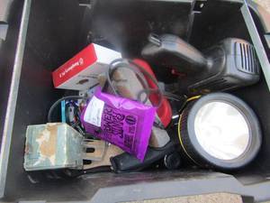 lot 151 image: Black tool box, saudering gun, flash light and more