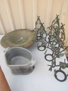 lot 198 image: dragon fly metal dcor qty 7, brass bowl, metal guardian service piece