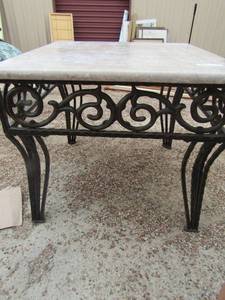 lot 205 image: Metal frame Marble top side tablepatio table 2327 diameter