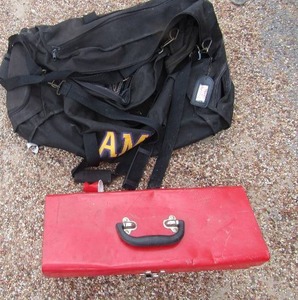 lot 209 image: AMS DUFFLE BAGS,  red tool box with sockets, wrenches and more