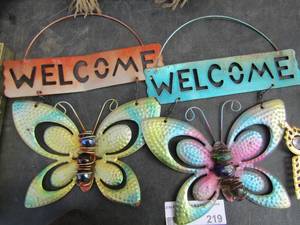 lot 219 image: butterfly lot, tea light candle holder, metal welcome butterfly art qty2 , and more