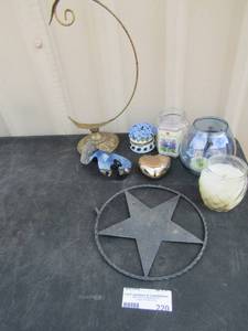 lot 220 image: candle and candle holder lot, used and a Texas star dcor