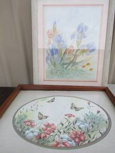 lot 221 image: 1512 tulip framed painting, 2218 framed purple flower photo By H. Koung, 2117 framed butterfly and flower art no artist