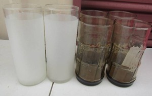 lot 226 image: 6 brown glass tea glasses, 2 frosted glasses
