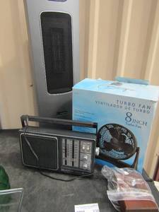 lot 238 image: 8 turbo fan, lasko remote controlled heater, tv sound wbamfm general electric radio alarm clock