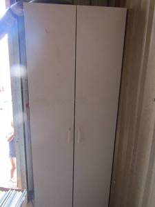lot 12 image: DBL Door white storage cabinet portable 5 tier shelving 70 x 24 x 16