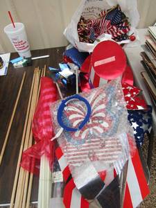 lot 13 image: 4th of july decorations, flags and flag poles, dcor hats, butterfly,