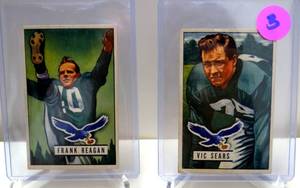 lot 3 image: 1951 BOWMAN FOOTBALL FRANK REAGAN #118 & VIC SEARS #119 - PHILADELPHIA EAGLES $$