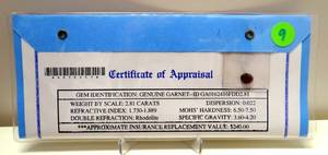 lot 9 image: BIG $ ITEM - GENUINE 2.81 CARAT GARNET WITH CERTIFICATION APPRAISAL $240.00