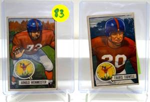 lot 83 image: VINTAGE NEW YORK GIANTS 1951 Bowman Arnie Weinmeister #21 RC ROOKIE HOF RARE & 1951 Bowman Travis Tidwell #19 $$$$