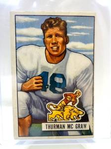lot 84 image: 1951 Bowman Football Card, #27, Thurman McGraw, Detroit Lions