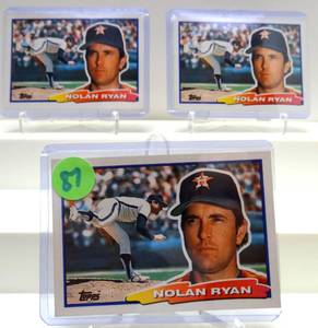 lot 87 image: LOT OF 3 - 1988 Topps #29 Nolan Ryan HOF NM Houston Astros