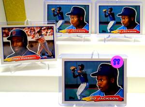 lot 88 image: 1988 TOPPS BIG BASEBALL CARD # 49 BO JACKSON (X3) & #36 KIRBY PUCKETT