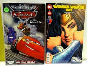 lot 114 image: 2 COMIC LOT - PIXARS THE WORLD OF CARS THE ROOKIE (2009) & Wonder Woman #1 Wonder Woman Day Special  (2021)