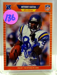 lot 136 image: 1989 ANTHONY CARTER PRO SET NFL CARD #228 MINNESOTA VIKINGS