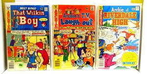 lot 306 image: VINTAGE ARCHIE COMICS - That Wilkin Boy #39   Oct.1976, ARCHIES TV LAUGH-OUT (1969 Series) #44, & Archie at Riverdale High (1972) #53 (3X$) $$$