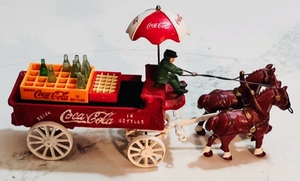 lot 2 image: Vintage Cast-Iron Wagon &amp Horses Coca-Cola Delivery Wagon