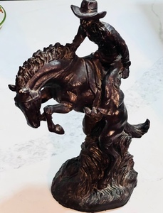 lot 13 image: Old West Horse &amp Cowboy Statue - Artist Unknown